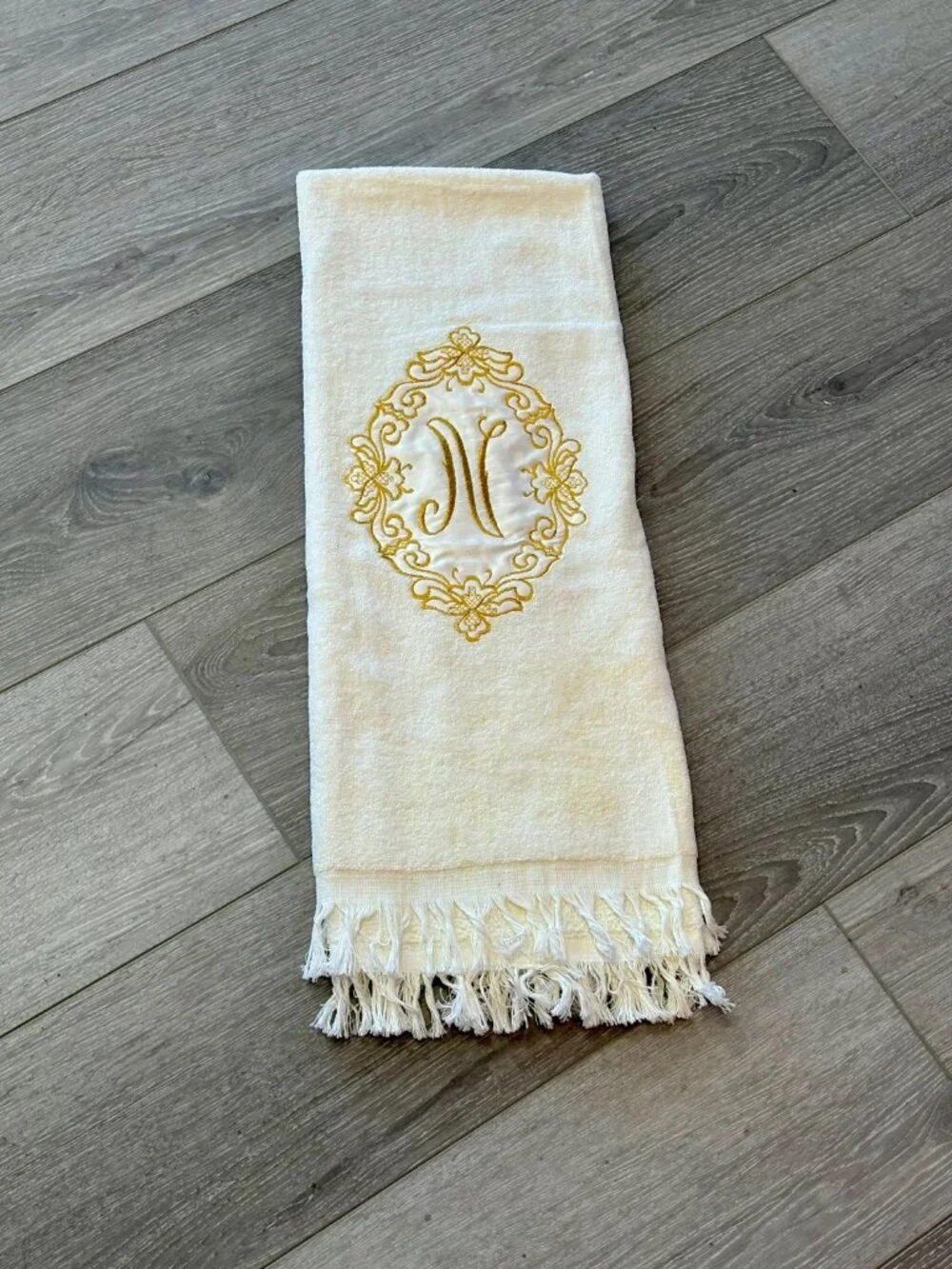 Vintage Barth & Dreyfuss Gold Monogrammed “N” Royal Terry Bath Towel~Made in USA